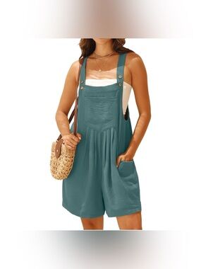 Amazon Teal Sleeveless Short Overalls Romper